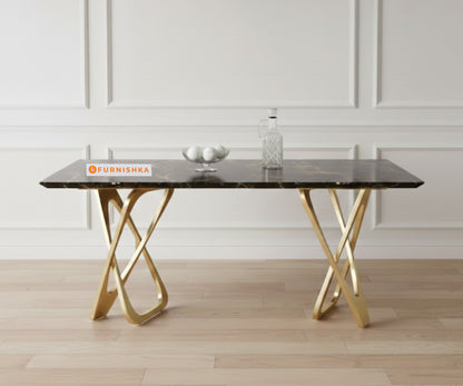 Dolce 6 Seater Dining Sets with Black Engineered Marble Top - Furnishka 