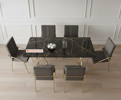 Dolce 6 Seater Dining Sets with Black Engineered Marble Top