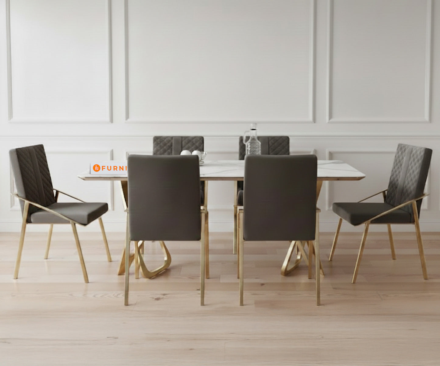 Dolce 6 Seater Dining Sets with Indian Banswara Marble Top - Furnishka 