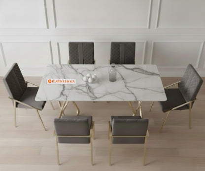 Dolce 6 Seater Dining Sets with Quartz Marble Top-Gold Finish - Furnishka 