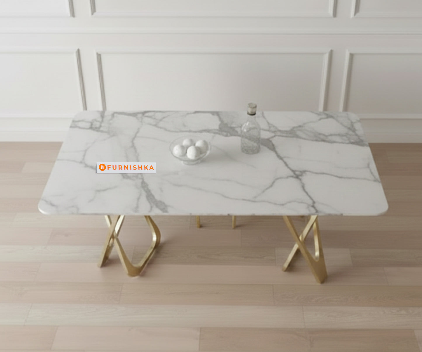 Dolce 6 Seater Dining Sets with Quartz Marble Top-Gold Finish - Furnishka 