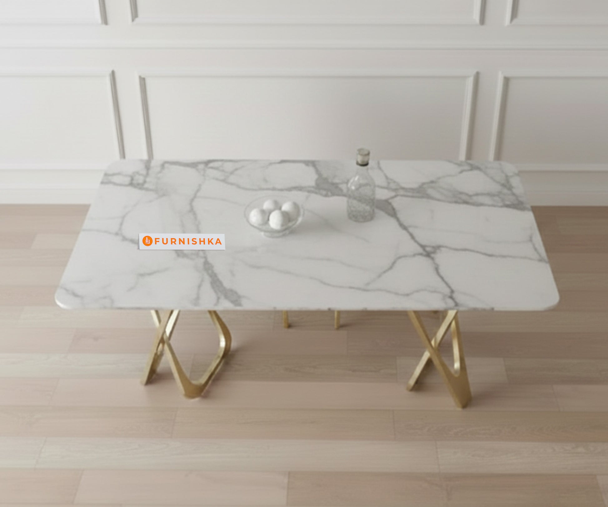 Dolce 6 Seater Dining Sets with Quartz Marble Top-Gold Finish - Furnishka 