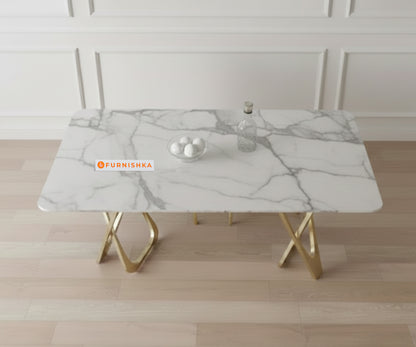 Dolce 6 Seater Dining Sets with Quartz Marble Top-Gold Finish - Furnishka 