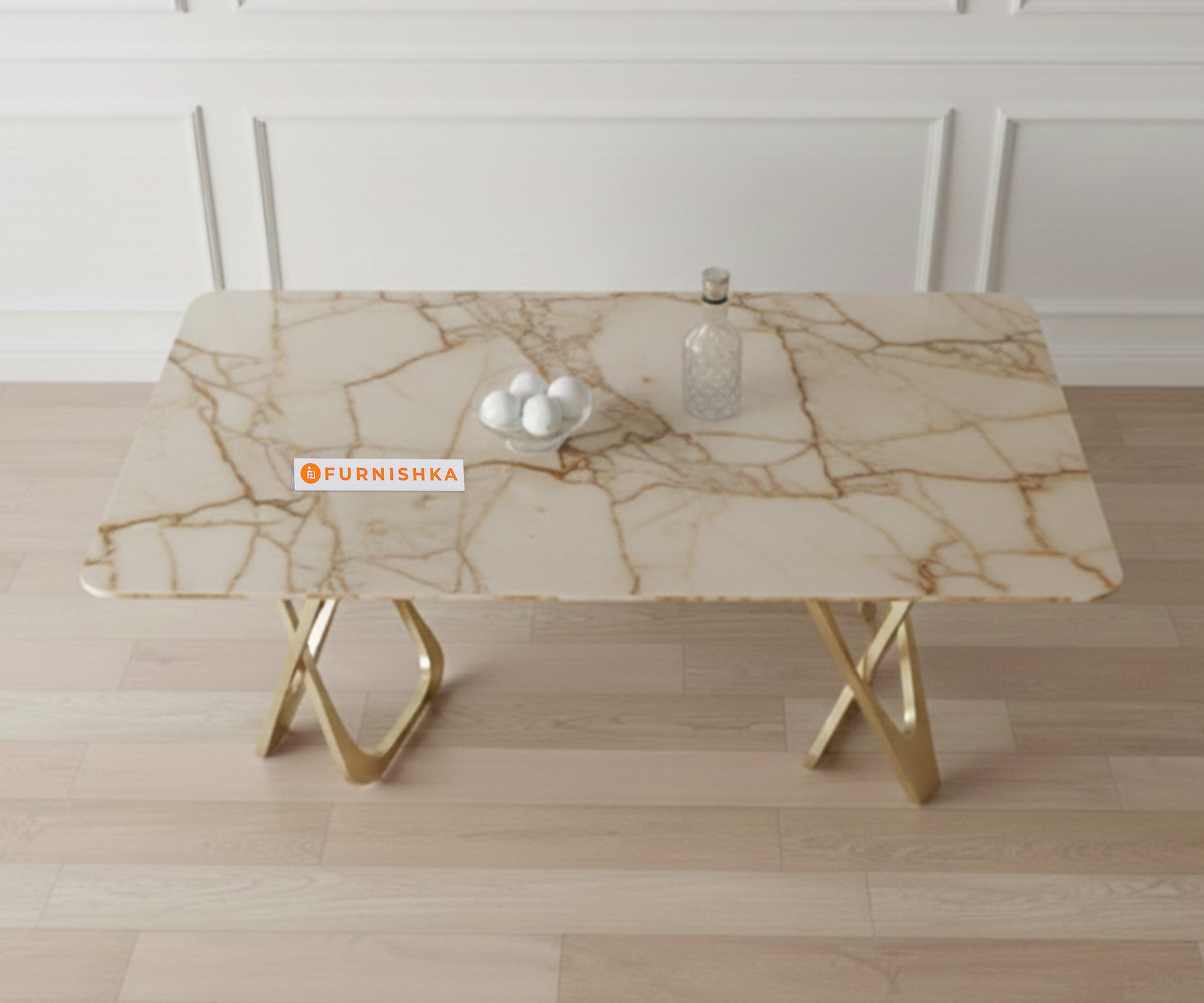 Dolce 6 Seater Dining Sets with ROSALIA GOLD sandwich Engineering Marble Top - Furnishka 