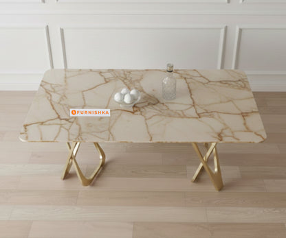 Dolce 6 Seater Dining Sets with ROSALIA GOLD sandwich Engineering Marble Top - Furnishka 