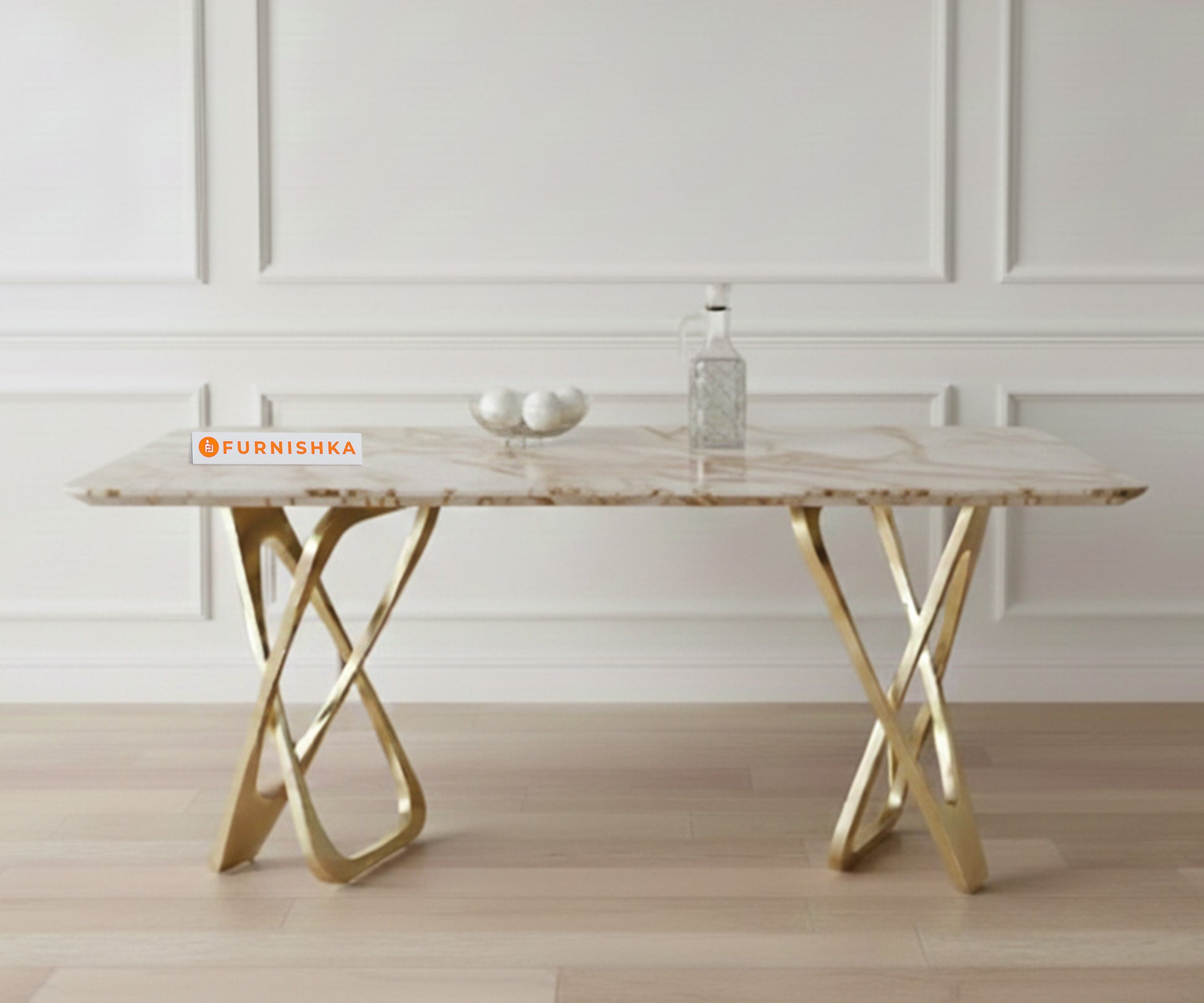 Dolce 6 Seater Dining Sets with ROSALIA GOLD sandwich Engineering Marble Top - Furnishka 