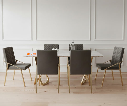 Dolce 6 Seater Dining Sets with White Engineered Marble Top - Furnishka