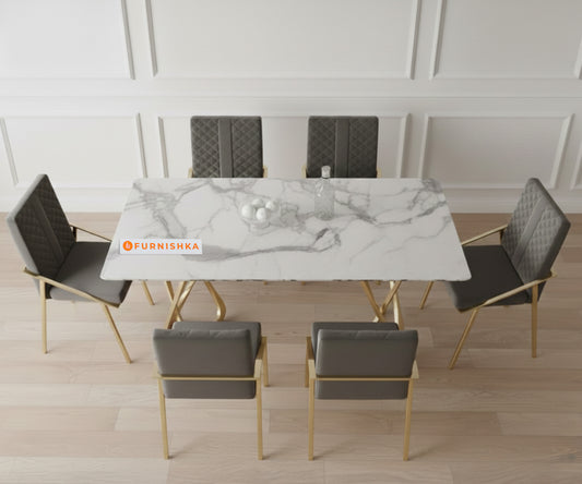 Dolce 6 Seater Dining Sets with White Engineered Marble Top - Furnishka