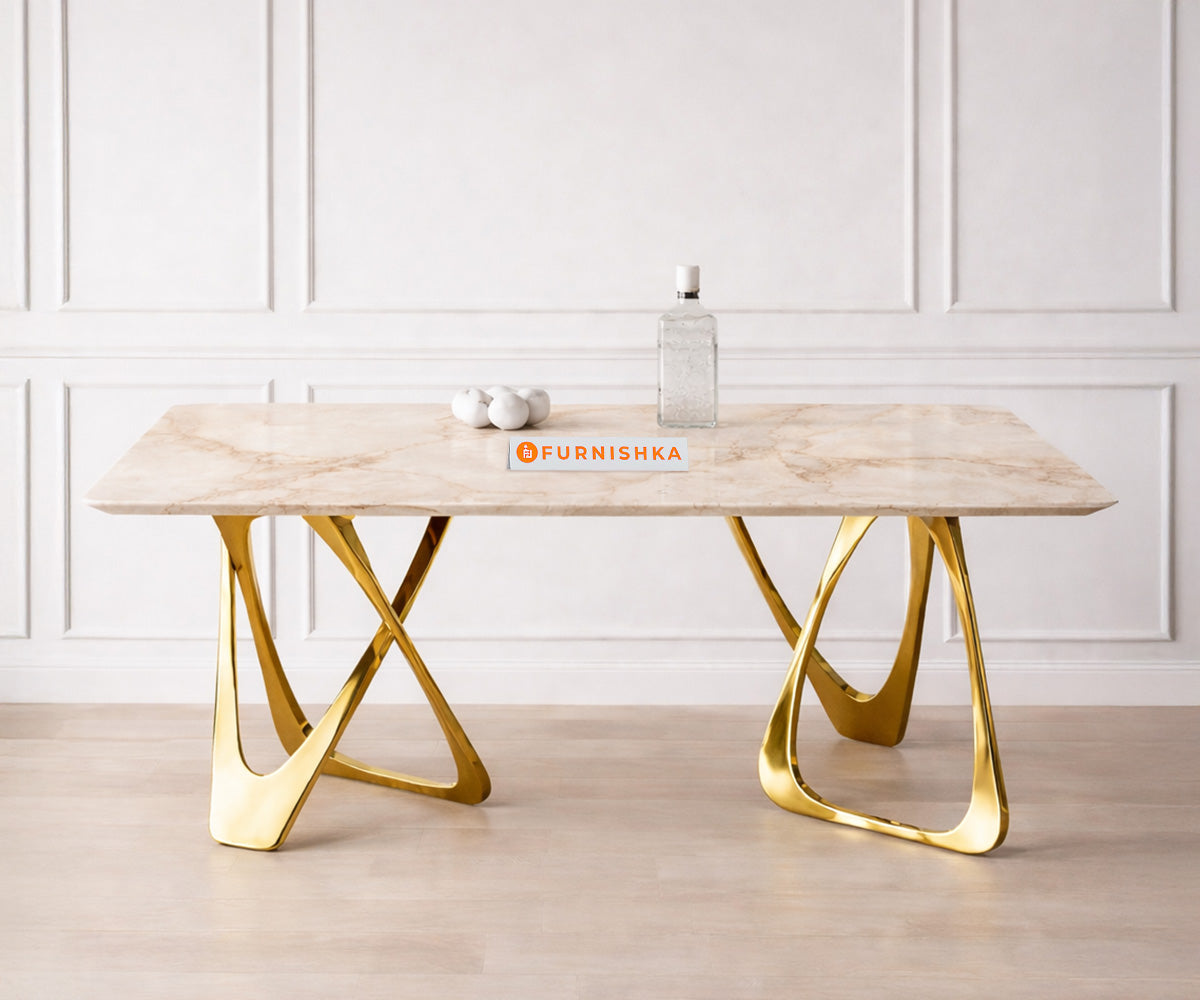 Dolce Dining Table 4 Seater PVD Gold Base - Furnishka 