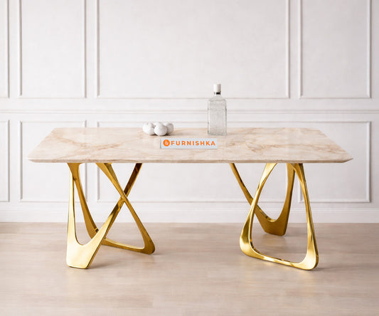 Dolce Dining Table 4 Seater PVD Gold Base - Furnishka 