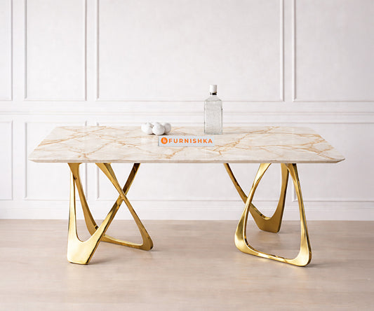 Dolce Dining Table 4 Seater PVD Gold Base - Furnishka 