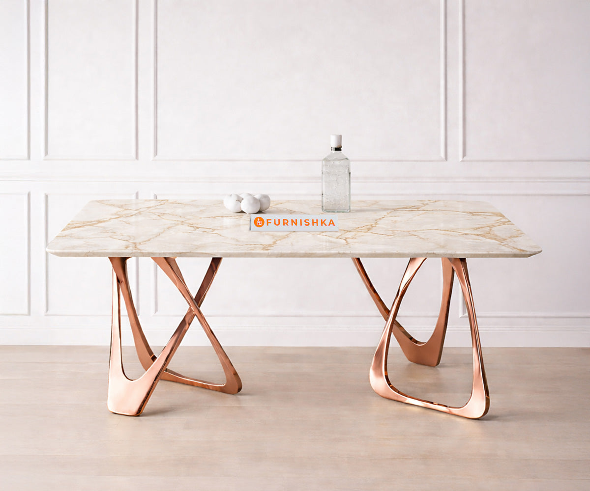 Dolce Dining Table 6 Seater Rose Gold Base - Furnishka