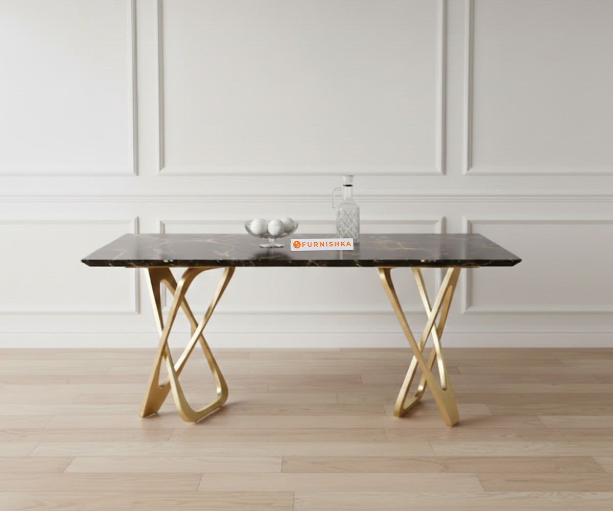 Dolce Dining Table with Black Engineered Marble Top - 4 Seater - Furnishka 