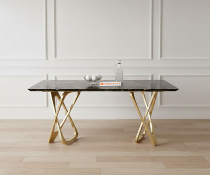 Dolce Dining Table with Black Engineered Marble Top - 4 Seater - Furnishka 
