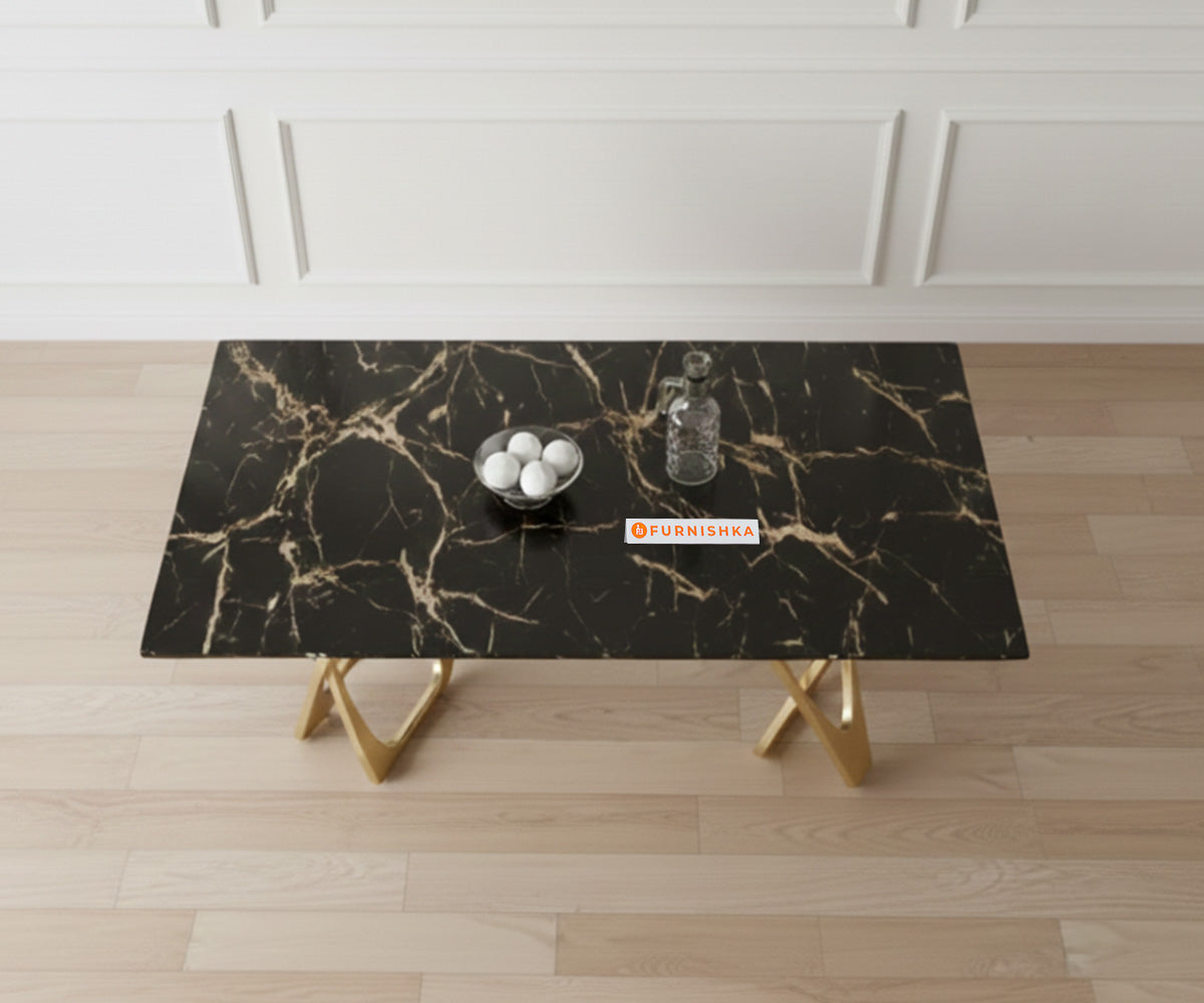 Dolce Dining Table with Black Engineered Marble Top - 4 Seater - Furnishka 