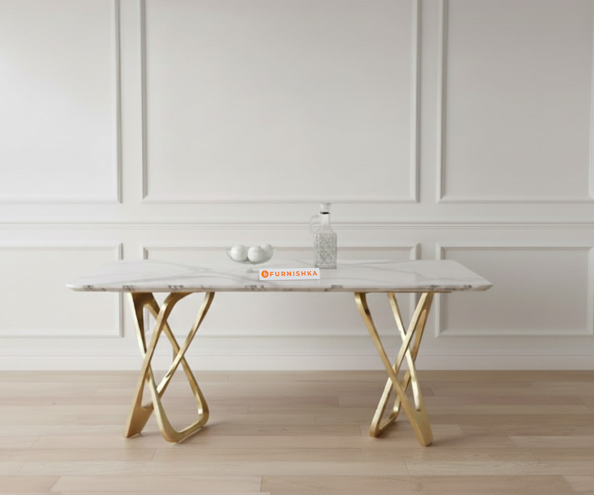 Dolce Dining Table with Indian Banswara Marble Top - 6 Seater - Furnishka 