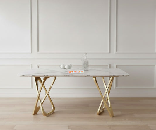 Dolce Dining Table with Indian Banswara Marble Top - 6 Seater - Furnishka 