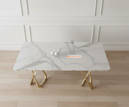 Dolce Dining Table with Indian Banswara Marble Top - 6 Seater - Furnishka 