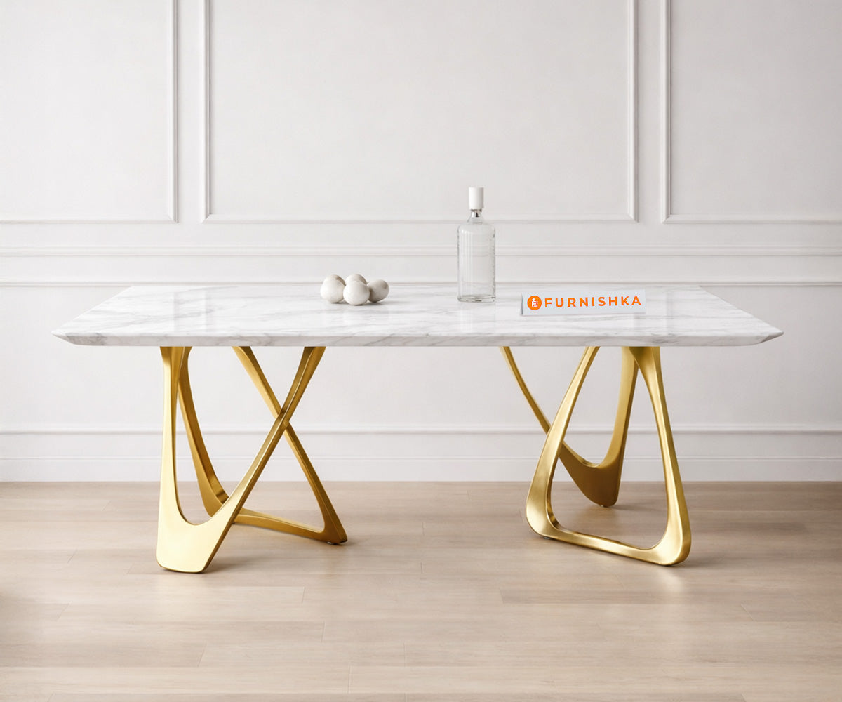 Dolce Dining Table with Indian Marble Top - 4 Seater - Furnishka