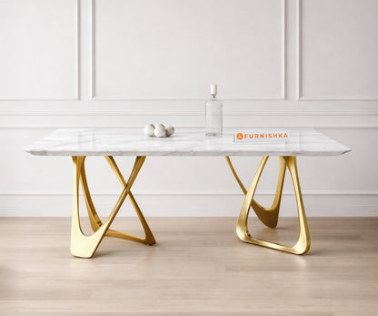 Dolce Dining Table with Indian Marble Top - 4 Seater - Furnishka