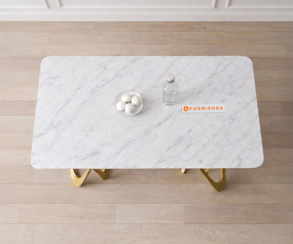 Dolce Dining Table with Indian Marble Top - 4 Seater - Furnishka