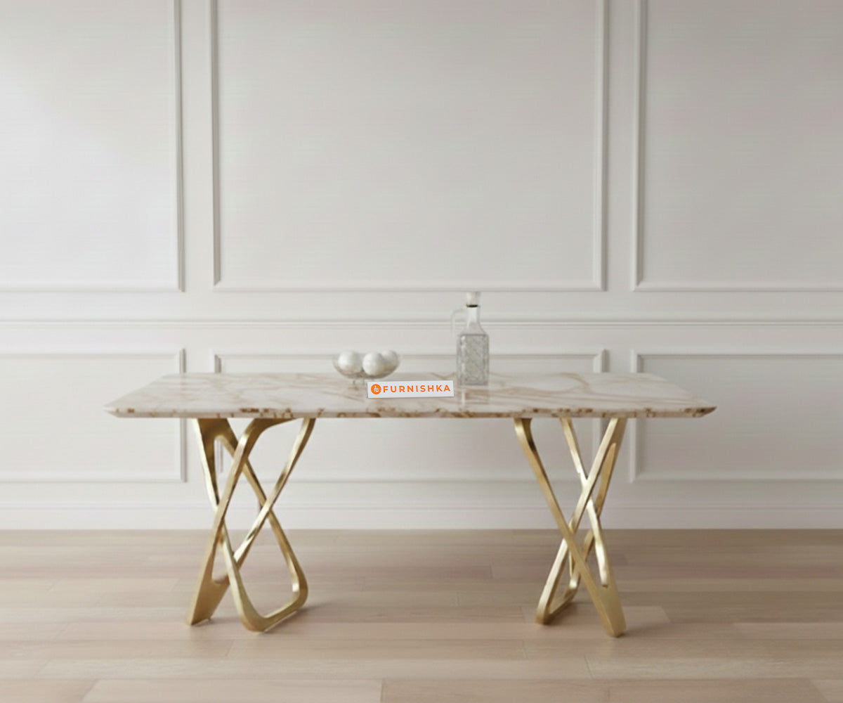Dolce Dining Table with ROSALIA GOLD sandwich Engineering Marble Top - 4 Seater - Furnishka 
