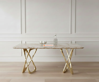 Dolce Dining Table with ROSALIA GOLD sandwich Engineering Marble Top - 4 Seater - Furnishka 