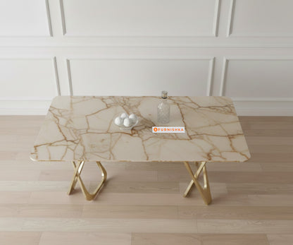 Dolce Dining Table with ROSALIA GOLD sandwich Engineering Marble Top - 4 Seater - Furnishka 