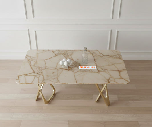 Dolce Dining Table with ROSALIA GOLD sandwich Engineering Marble Top - 4 Seater - Furnishka 