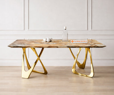 Dolce Dining Table with Rose Quartz Marble Top - 4 Seater