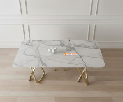 Dolce Dining Table with White Engineered Marble Top - 4 Seater - Furnishka 