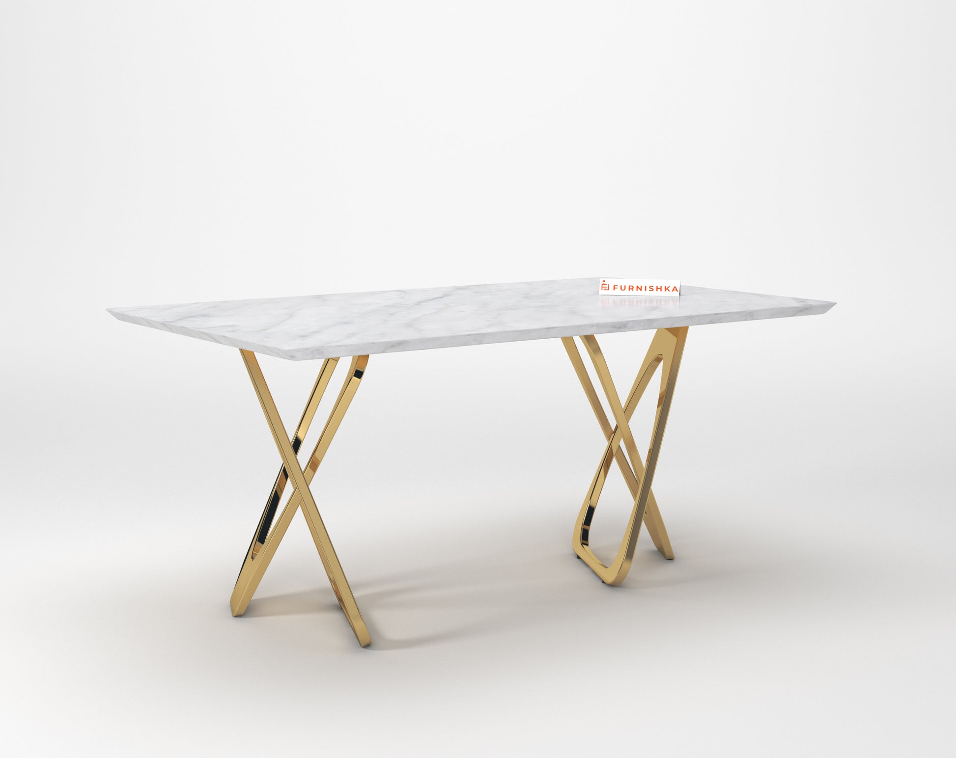 Dolce Dining Table with White Engineered Marble Top - 6 Seater - Furnishka 
