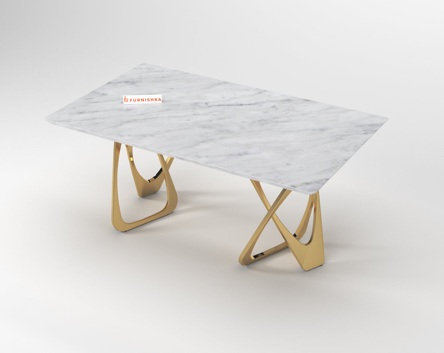 Dolce Dining Table with White Engineered Marble Top - 6 Seater - Furnishka 