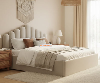 Dora Fabric bed with Uphold Hydraulic Storage  Light Beige - King Size