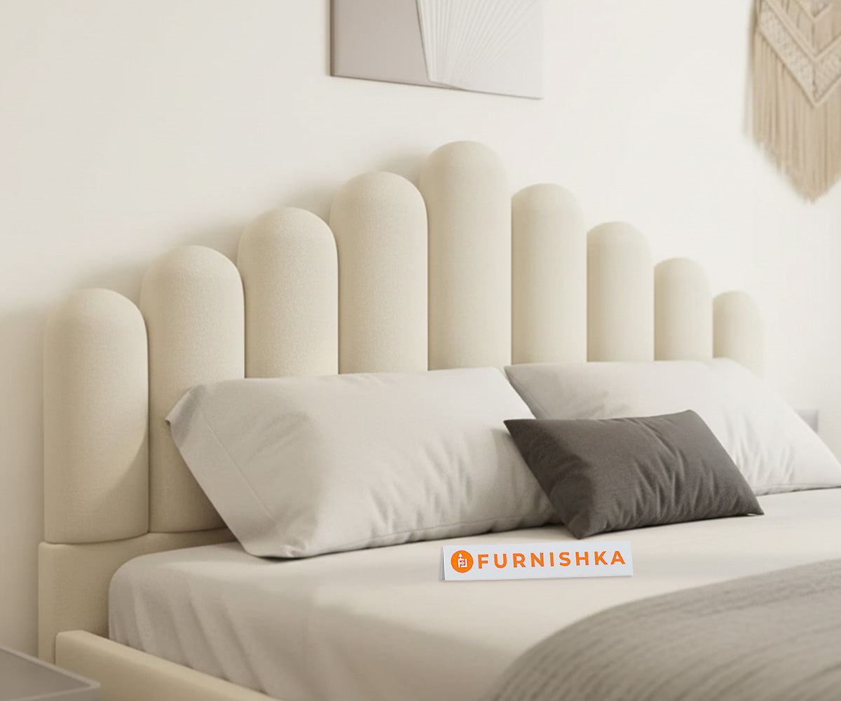 Dora Fabric bed with Uphold Hydraulic Storage  Light Beige -Queen Size - Furnishka 