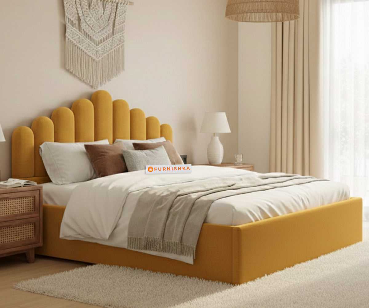 Dora Fabric bed with Uphold Hydraulic Storage  Mustard Yellow - King Size - Furnishka