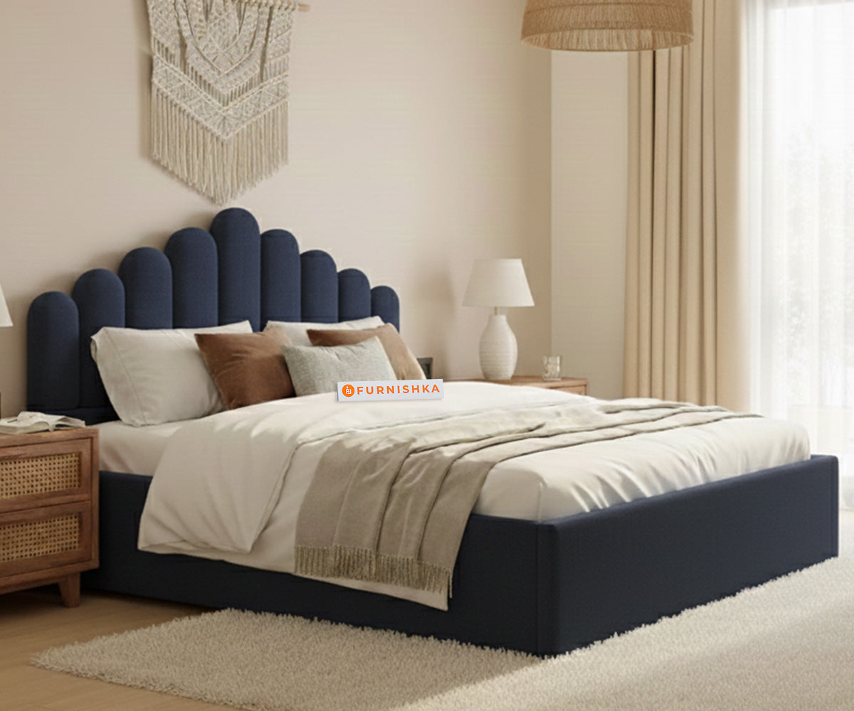 Dora Fabric bed with Uphold Hydraulic Storage Persian Blue -Queen Size - Furnishka 