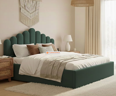 Dora Fabric bed with Uphold Hydraulic Storage Pine Green - Queen Size