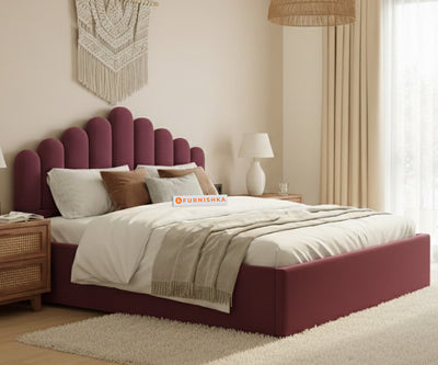 Dora Fabric bed with Uphold Hydraulic Storage Red Wine - Queen Size