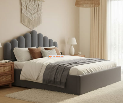 Dora Fabric bed with Uphold Hydraulic Storage Space Grey -Queen Size - Furnishka 