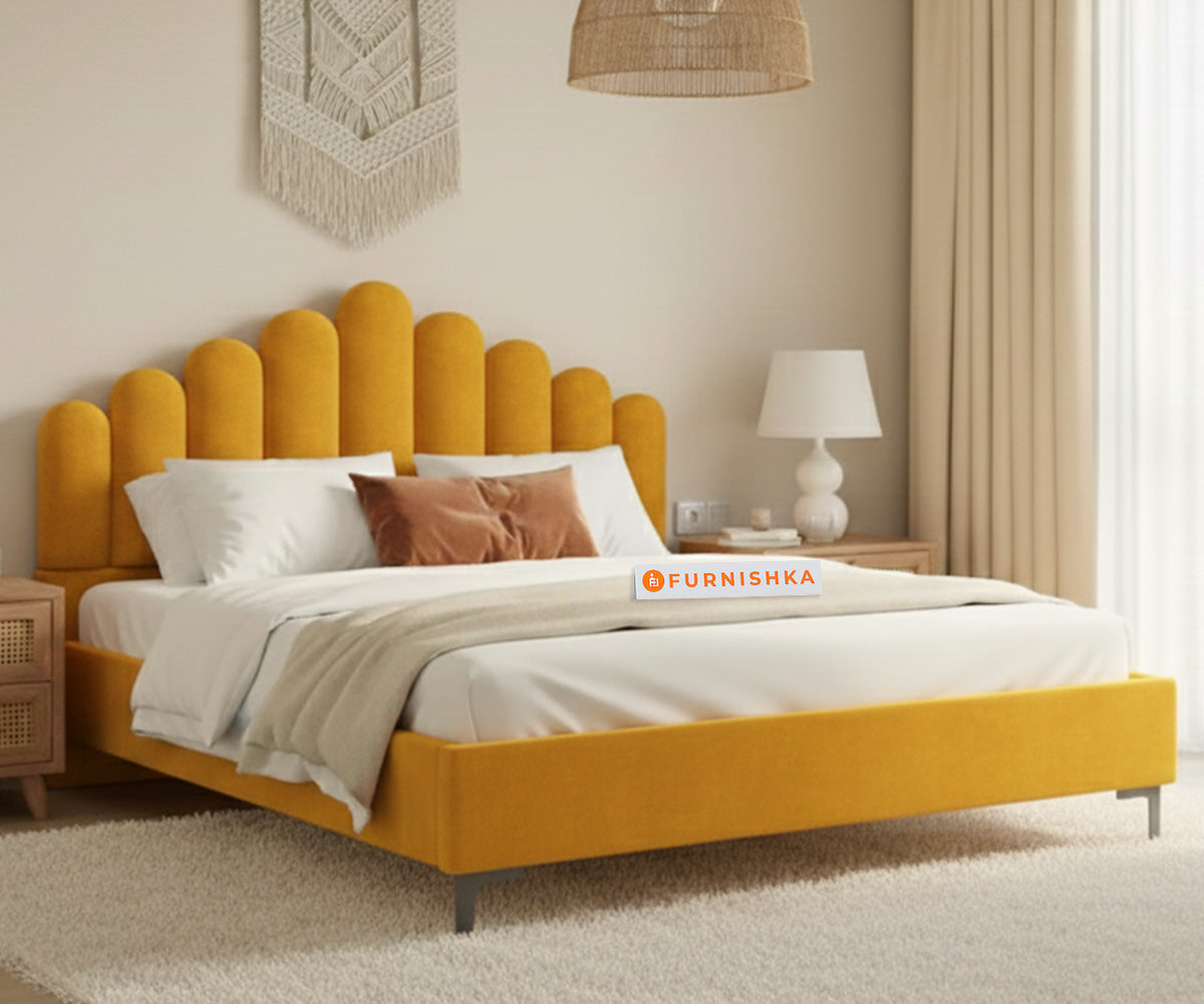 Dora Fabric bed with Upholstered headboard Non Storage King Size - Mustard Yellow - Furnishka 
