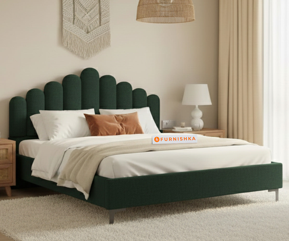 Dora Fabric bed with Upholstered headboard Non Storage King Size - Pine Green - Furnishka 