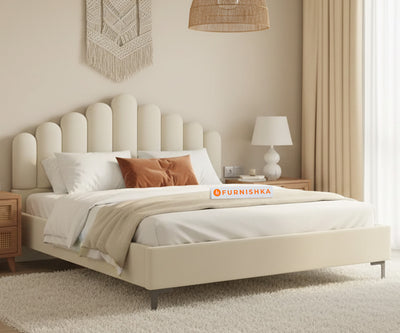 Dora Fabric bed with Upholstered headboard Non Storage Queen Size - Light Beige