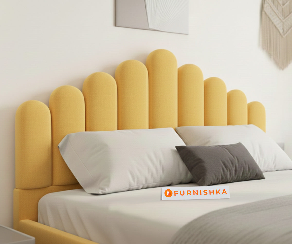 Dora Fabric bed with Upholstered headboard Non Storage Queen Size - Mustard Yellow - Furnishka 