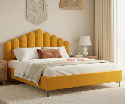 Dora Fabric bed with Upholstered headboard Non Storage Queen Size - Mustard Yellow - Furnishka 