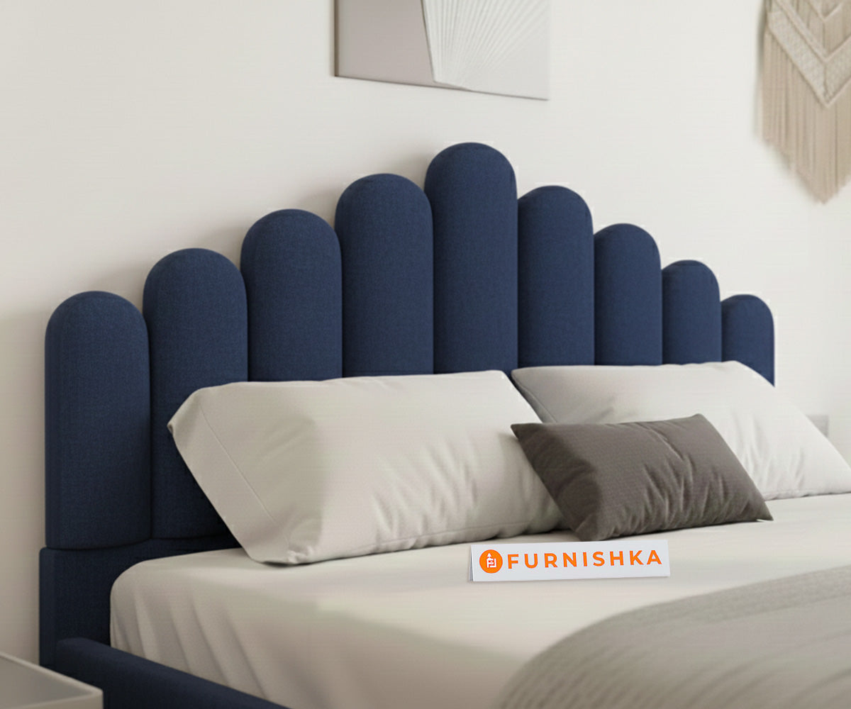 Dora Fabric bed with Upholstered headboard Non Storage Queen Size - Persian Blue - Furnishka 