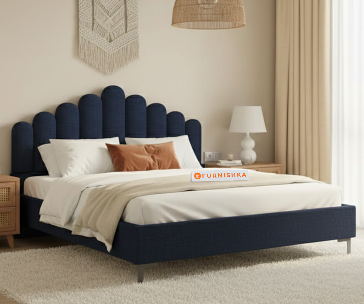 Dora Fabric bed with Upholstered headboard Non Storage Queen Size - Persian Blue - Furnishka 