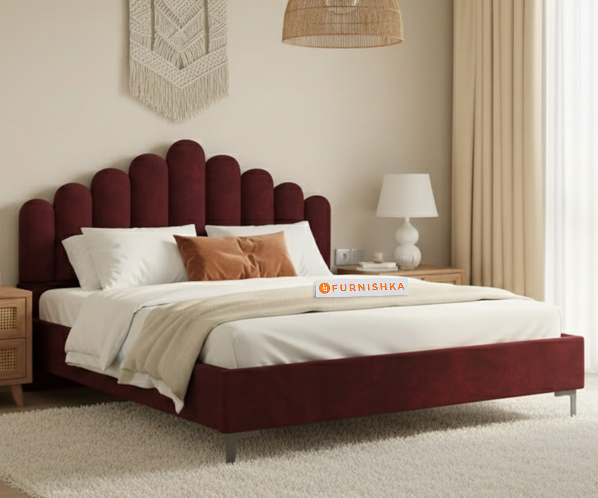 Dora Fabric bed with Upholstered headboard Non Storage Queen Size - Red Wine - Furnishka 