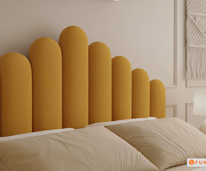 Dora Real Teak wood Hydraulic Bed King Size - Mustard Yellow - Furnishka 