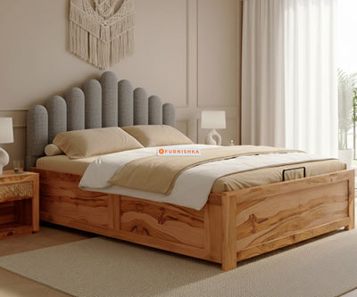 Dora Real Teak wood Hydraulic Bed King Size - Space Grey